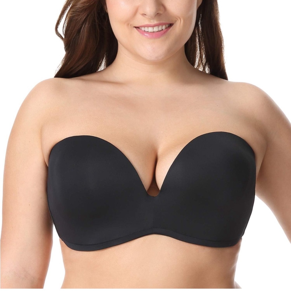 42F Black Strapless Bra Plunge Push Up with Convertible Strap NEW